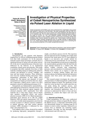 Investigation of Physical Properties of Cobalt Nanoparticles Synthesized via Pulsed Laser Ablation in Liquid