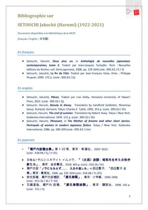 Bibliographie sur Setouchi Jakuchô