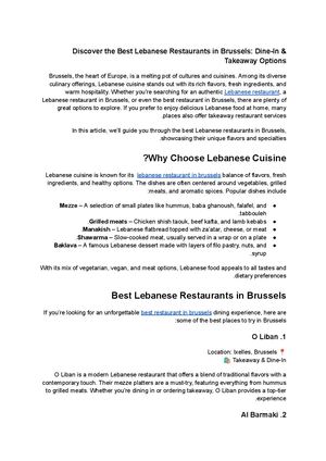 Discover The Best Lebanese Restaurants In Brussels Dine In & Takeaway Options