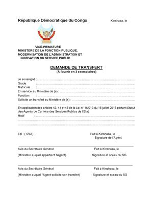 Lettre de demande de transfert