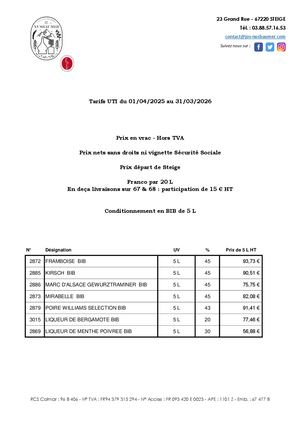 TARIFS NUSBAUMER 2025/2026 - T16 - UTI