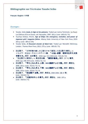 Bibliographie sur Tanabe Seiko