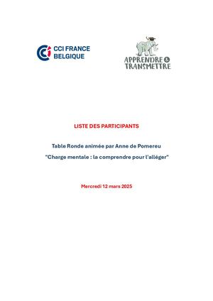 Liste Des Participants Table Ronde Charge mentale
