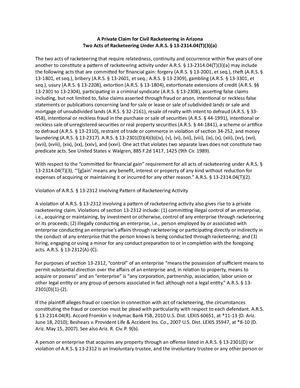 A Private Claim For Civil Racketeering In Arizona