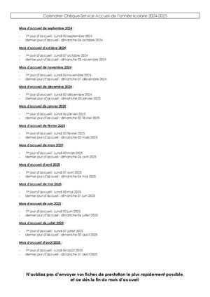 Calendrier 2024-2025