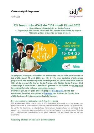 Communique Forum Jobs Ete Cidj 2025