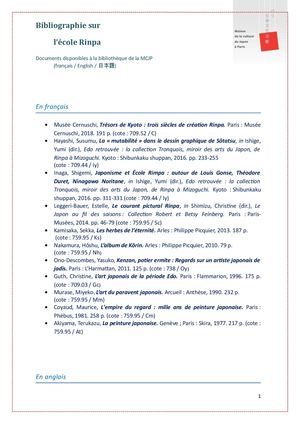 Bibliographie sur la peinture de l'école Rinpa