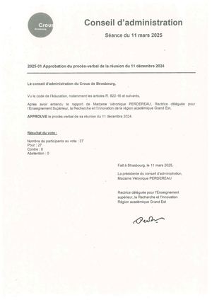Délibération Du Conseil D'administration Mars 2025