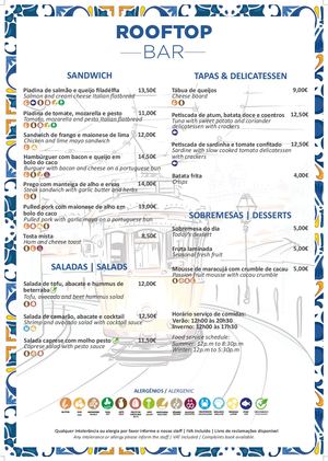 Menu Rooftop Bar Jupiter Lisboa Hotel