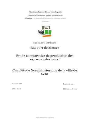 Rapport De Master Attia Hayet Cas D’étude Noyau Historique De La Ville De Setif