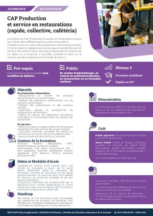CAP PSR - Production et Service en Restaurations