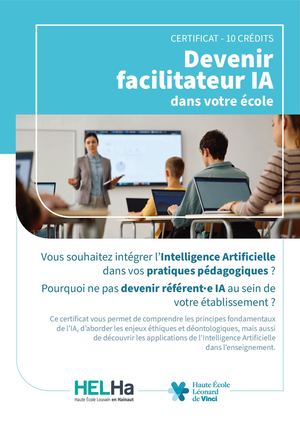 Devenir facilitateur IA dans votre école (certificat - 10 crédits) Education HELHa à Louvain-la-Neuve, Loverval