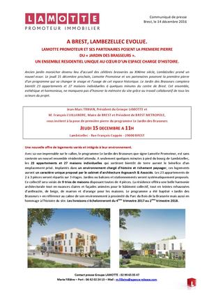 Lamotte pose la première pierre du Jardin des Brasseurs à Brest - 14 décembre 2016