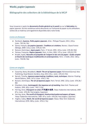 Bibliographie sur le washi