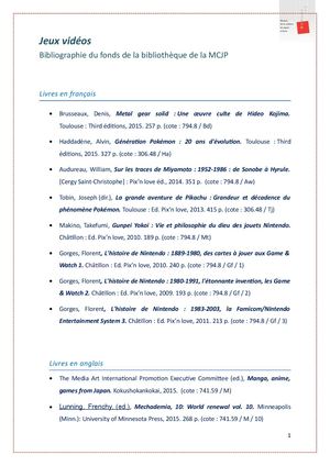 Bibliographie sur les jeux vidéo