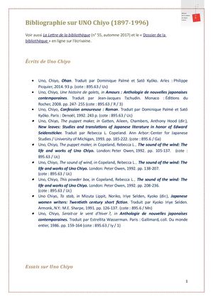 Bibliographie sur l'écrivaine Uno Chiyo