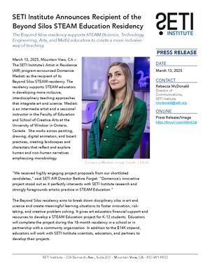 SETI Institute Announces Recipient of the Beyond Silos STEAM Education Residency