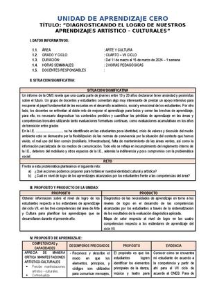 Unidad De Aprendizaje Cero 4to Año Arte