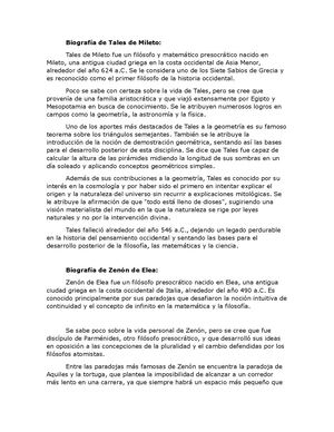 Biografía De Tales De Mileto