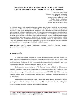 Artigo Abnt E Os Impactos Na Produção Acadêmica E Científica No Contexto Da Educação Superior