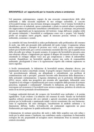 Brownfield Un' Opportunità Per La Rinascita Urbana E Ambientale