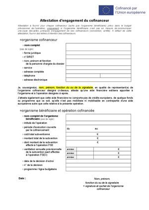 Annexe 7 - Attestation Engagement Cofinanceur