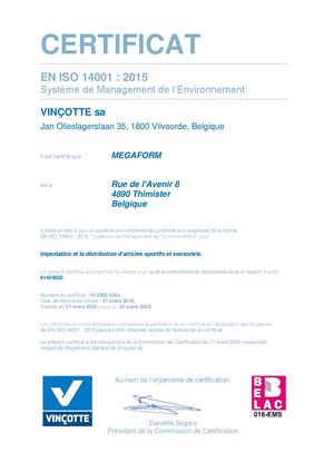 Certificat Iso14001 Megaform (2025-2028)
