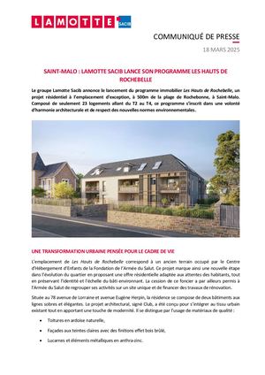 Saint-Malo : Lamotte Sacib lance son programme Les Hauts de Rochebelle - 18 mars 2025