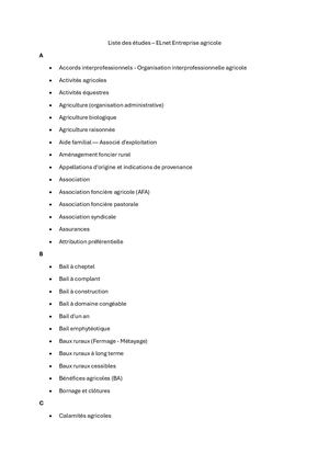Liste des études ELnet Entreprise agricole