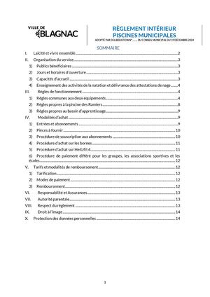 RÈGLEMENT INTÉRIEUR PISCINES MUNICIPALES