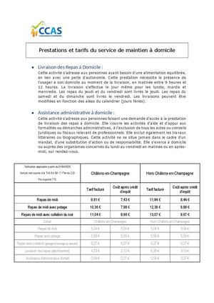 Prestations et Tarifs Du Service De Maintien à Domicile