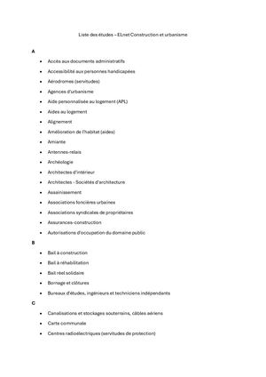Liste des études ELnet Construction et urbanisme