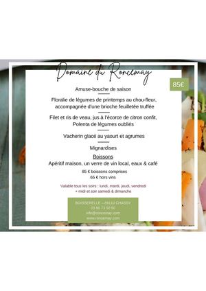 Menu Domaine Du Roncemay avril 2025