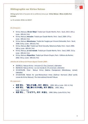 Bibliographie sur Kirino Natsuo