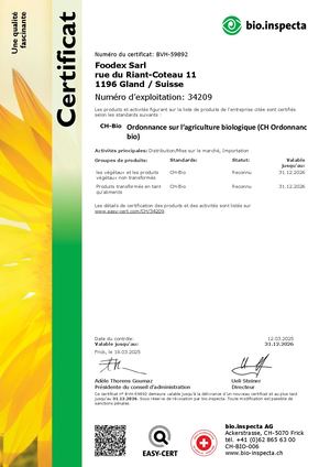 Organic certificate FOODEX Switzerland