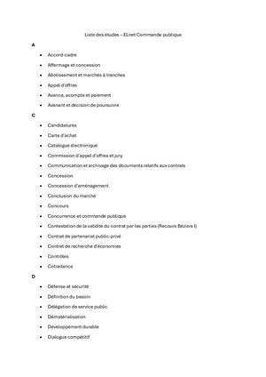 Liste des études ELnet Commande publique