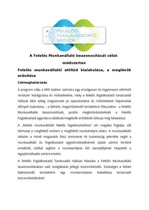 Felelős Munkavállalói Attitűd Kialakulása, A Meglévők Erősítése