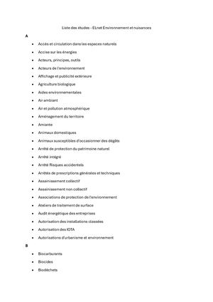 Liste des études ELnet Environnement et nuisances