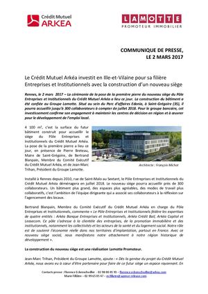 Crédit Mutuel Arkéa : un nouveau siège pour sa filière Entreprises et Institutionnels - 2 mars 2017