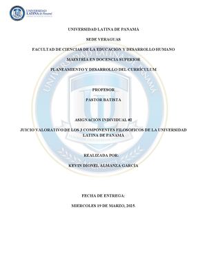 Juicio Valorativo de Aspectos Filosóficos Universidad Latina de Panamá