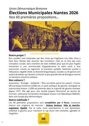 Les 60 premières propositions de l'UDB à Nantes