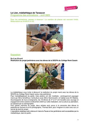 Programme Médiathèque Avril 2025