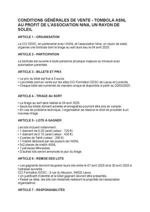Conditions Générales De Vente Tombola