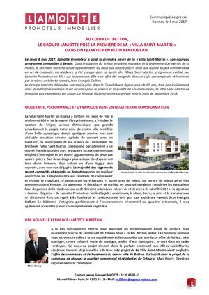 Pose de la première pierre de la Villa Saint-Martin à Betton - 4 mai 2017