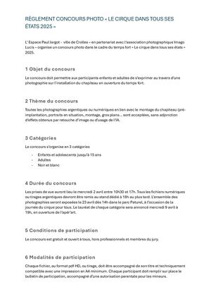Reglement Concours Photo Le cirque dans tous ses états