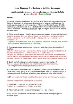 3ème- No Et Moi -Activités type brevet- Correction Activités Type Brevet Et Commentaires
