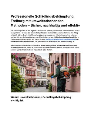 Professionelle Schädlingsbekämpfung Freiburg Mit Umweltschonenden Methoden – Sicher, Nachhaltig Und Effektiv