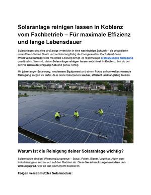 Solaranlage Reinigen Lassen In Koblenz Vom Fachbetrieb – Für Maximale Effizienz Und Lange Lebensdauer