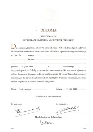 Diploma Mavo 9 7 1996