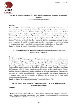 OS ANOS DA ETERNA TIRANIA: AS REFORMAS SOCIAIS E A REVOLUCAO NA GUATEMALA